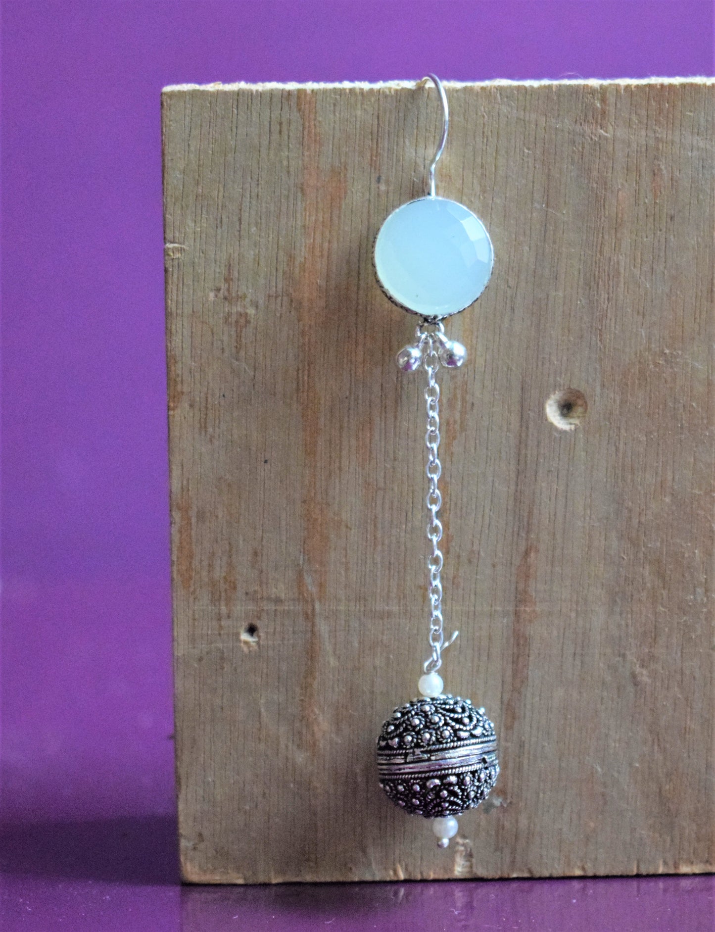 German Silver Gemstone Ball Drop Earrings - GlitterGleam
