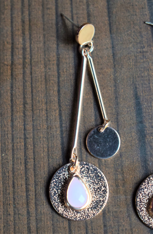 Gemstone Dangle Drop Hammered Earring - GlitterGleam