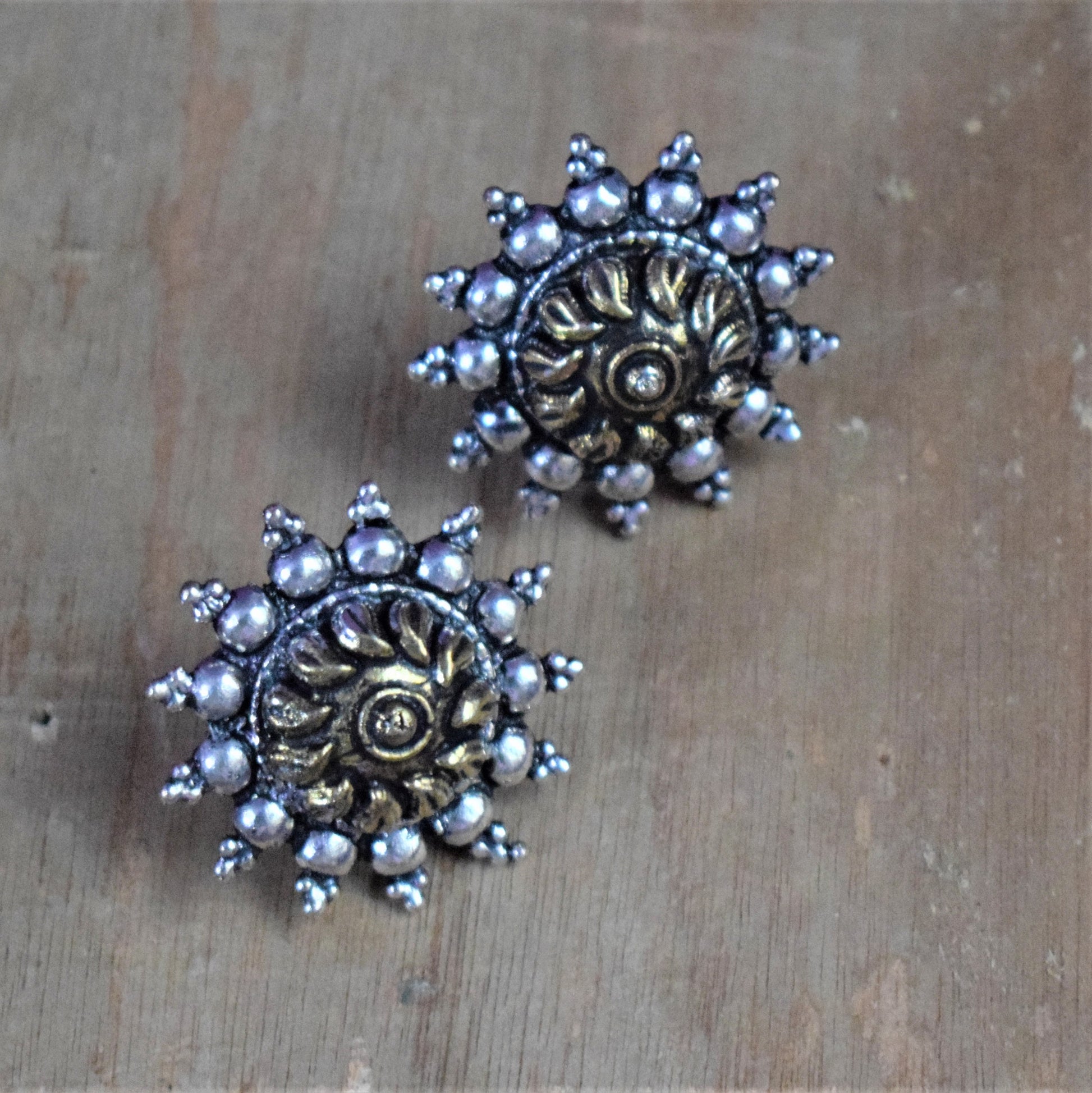 Large German Silver Angular Chakra Stud Earring - GlitterGleam