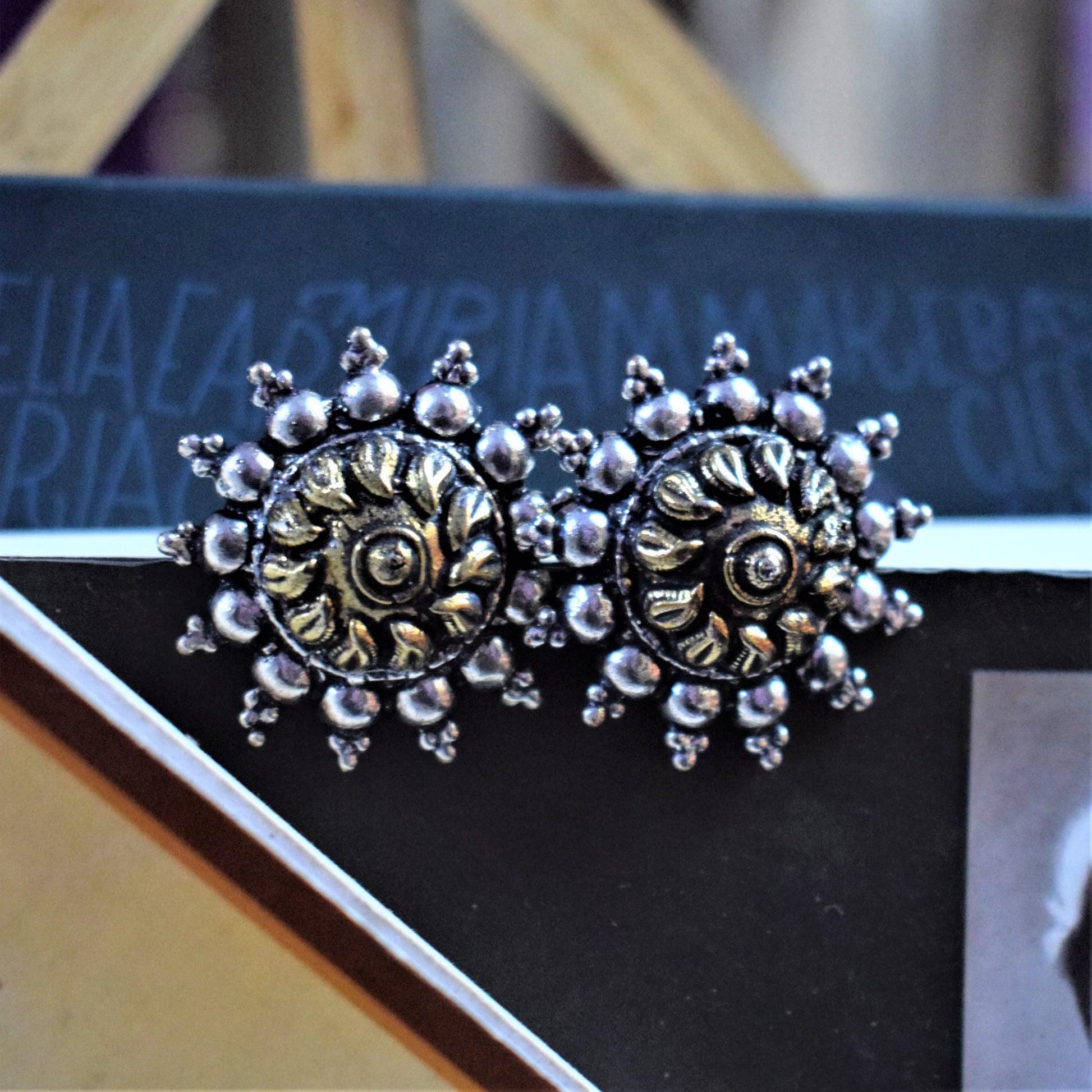 Large German Silver Angular Chakra Stud Earring - GlitterGleam