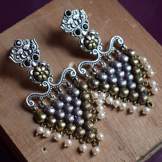 Traditional German Silver Antique Motif Earrings - GlitterGleam