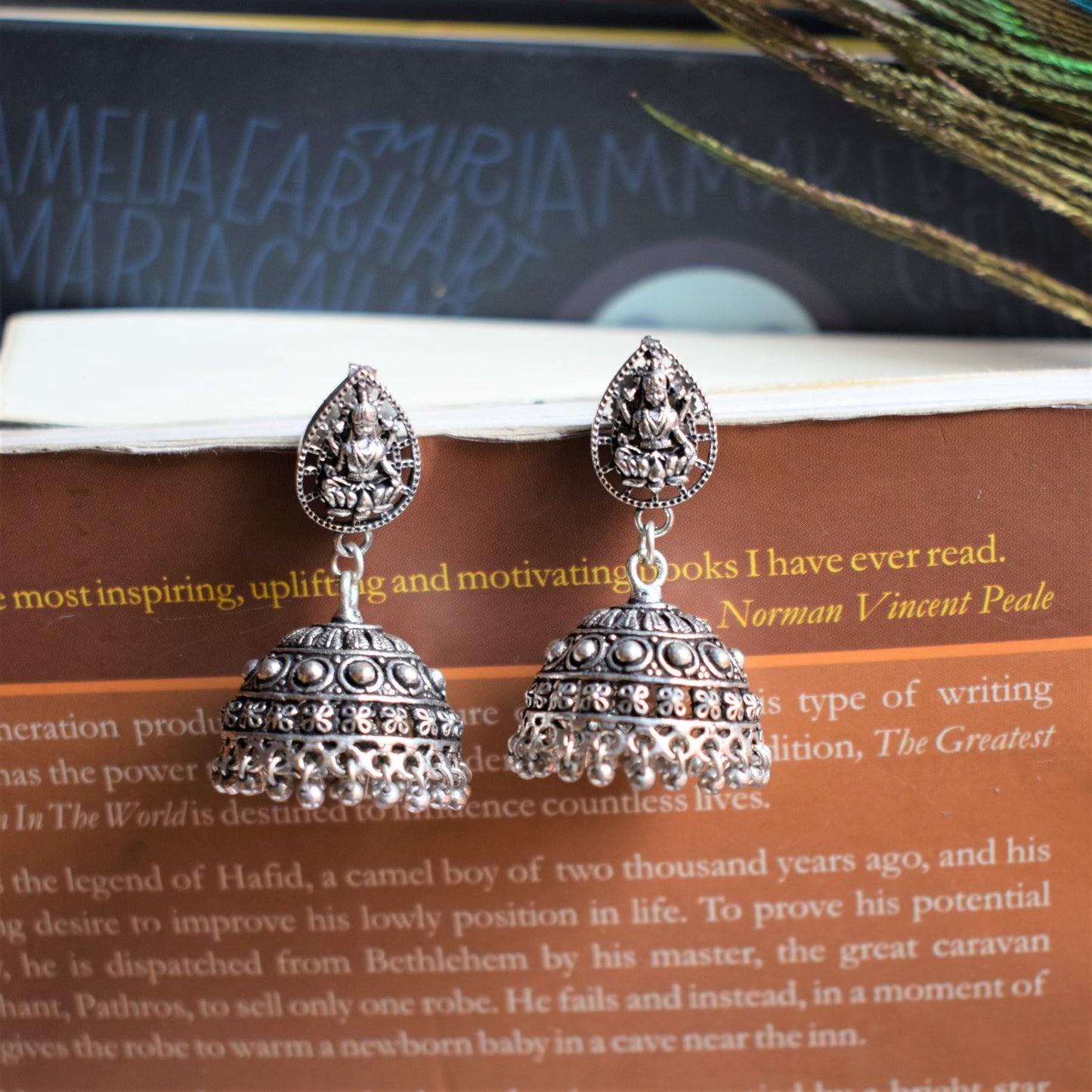 German Silver Lakshmi Stud Carved Jhumka - GlitterGleam