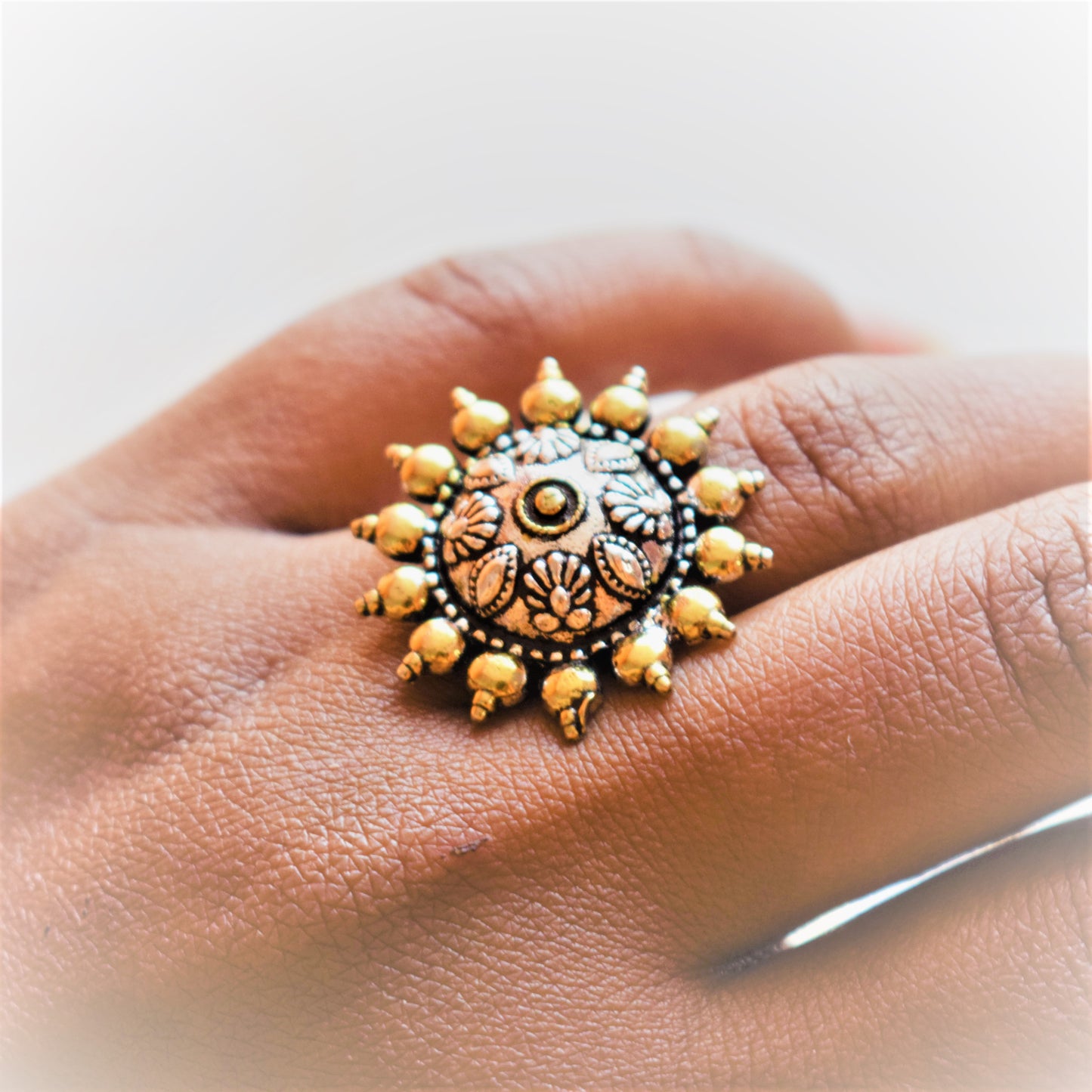 Sun Chakra Stud Earring and Finger Ring