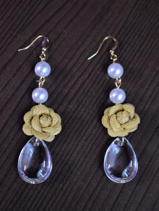 Flower Danglers with Pearl & Crystal - GlitterGleam