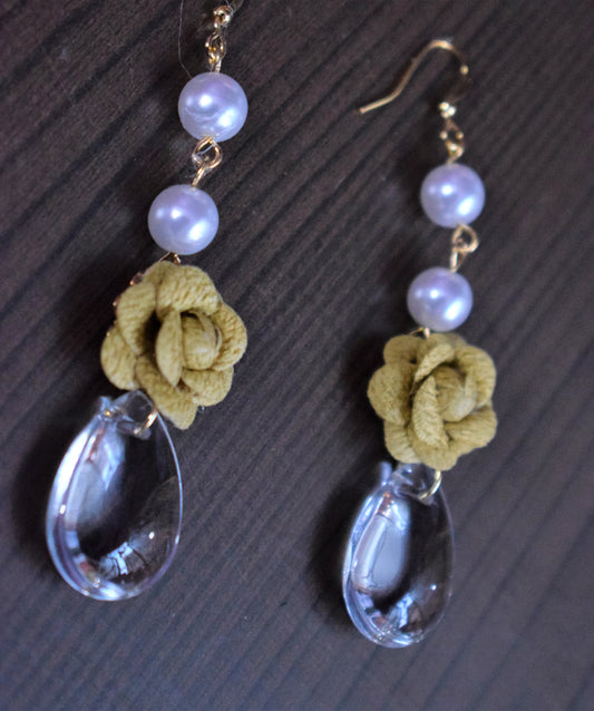 Flower Danglers with Pearl & Crystal - GlitterGleam