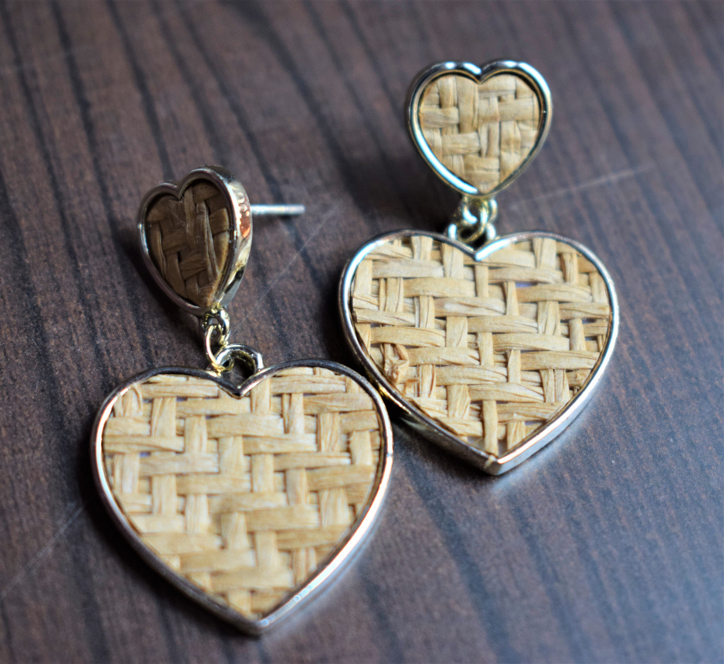 Wooden Weave Heart Earrings - GlitterGleam