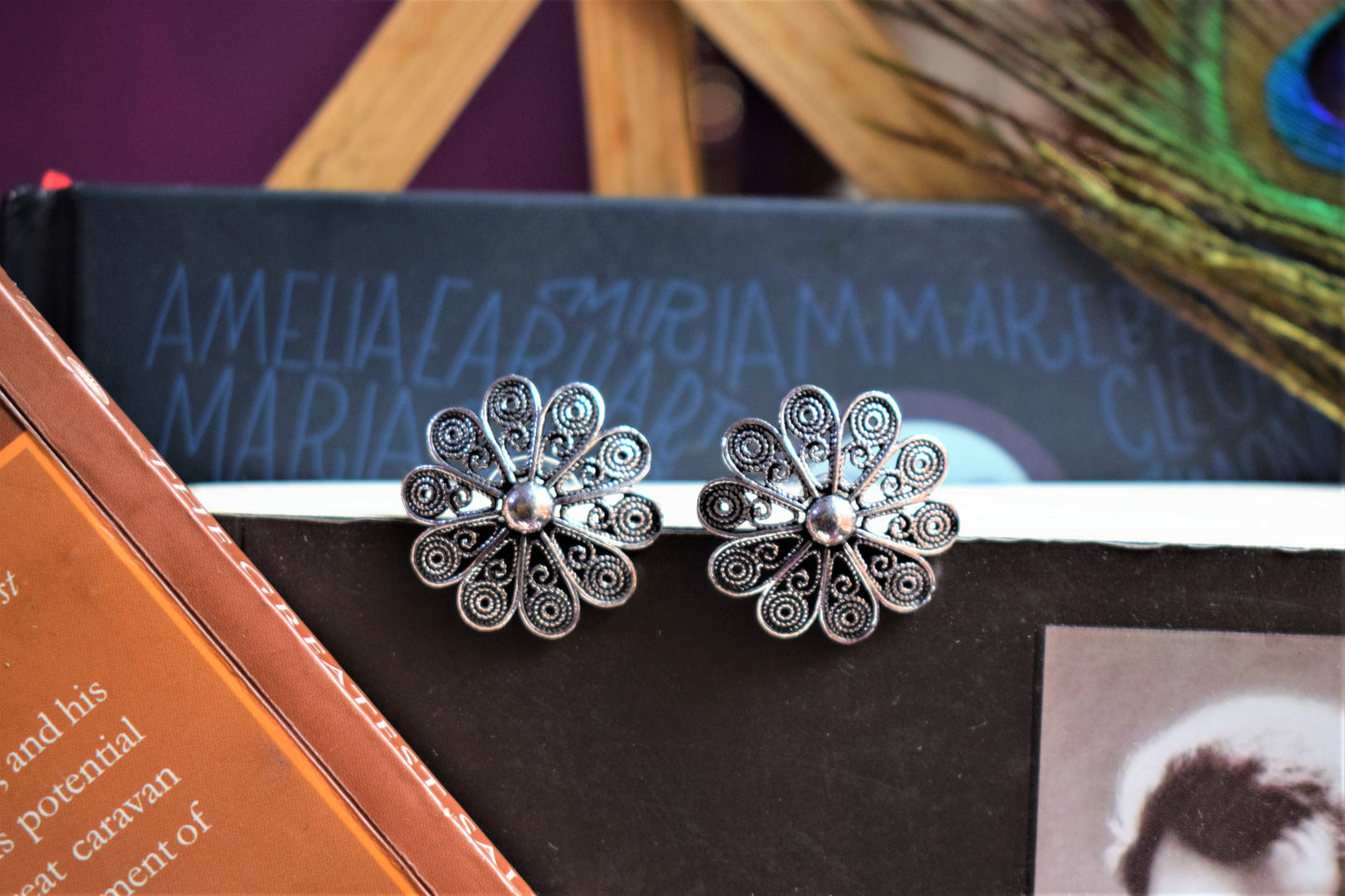 German Silver Flower Studs - GlitterGleam