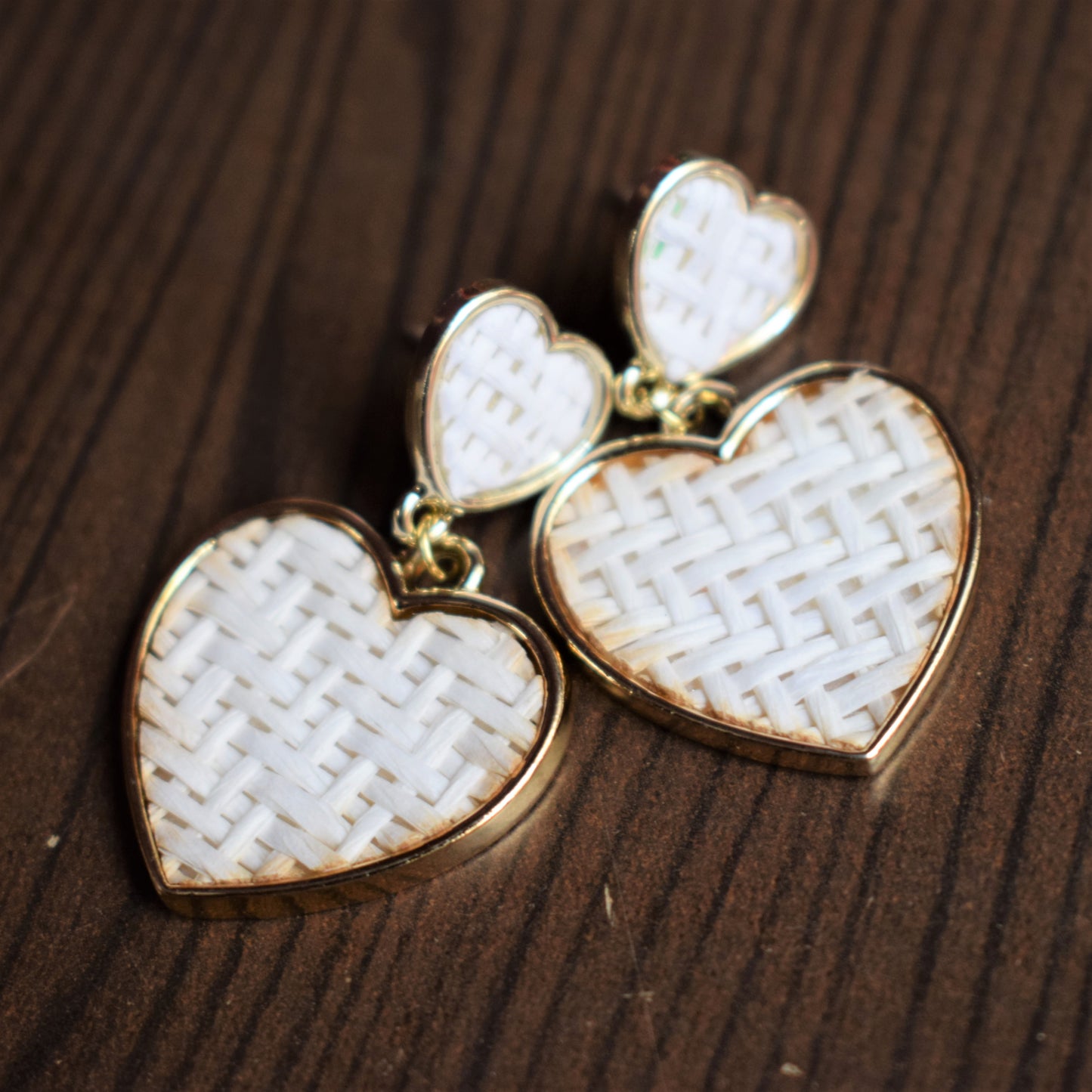 Wooden Weave Heart Earrings - GlitterGleam