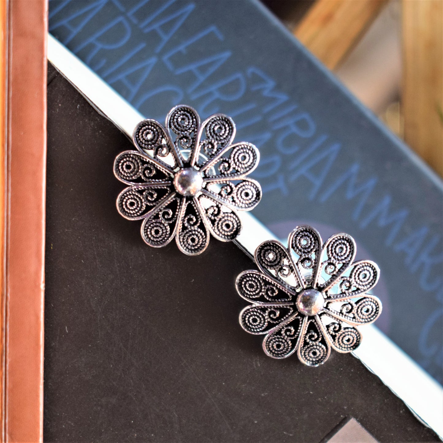 German Silver Flower Studs - GlitterGleam