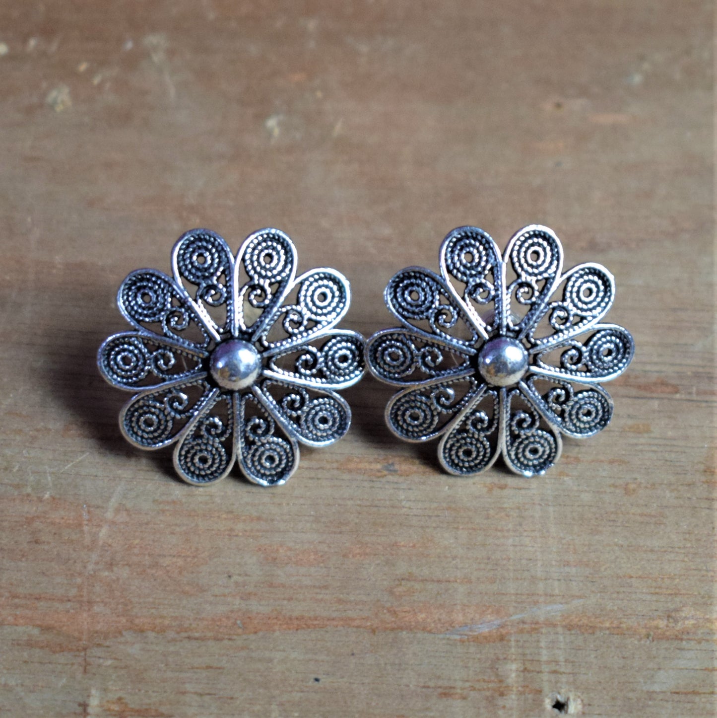 German Silver Flower Studs - GlitterGleam