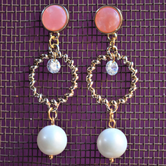Long Pearl & Gem Coil Earrings - GlitterGleam