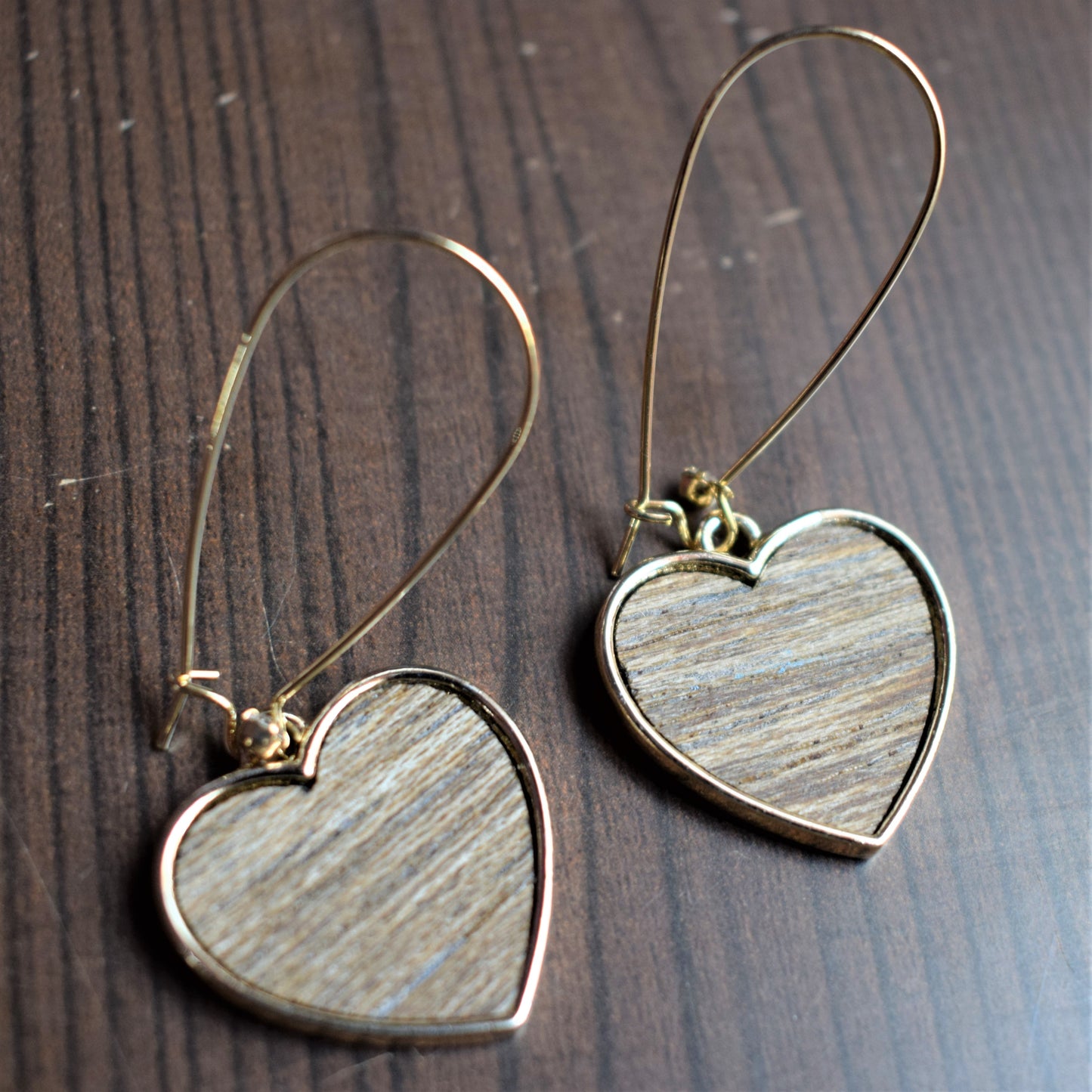 Wooden Heart Hook Earrings - GlitterGleam