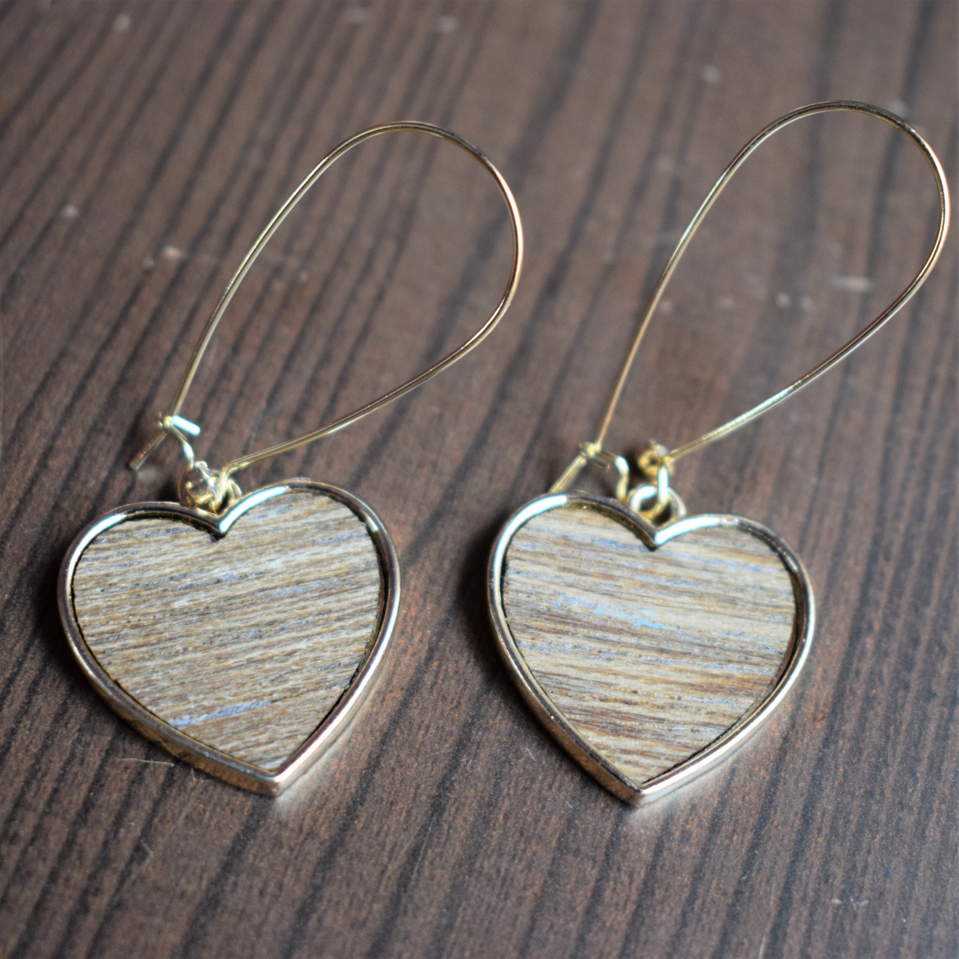 Wooden Heart Hook Earrings - GlitterGleam