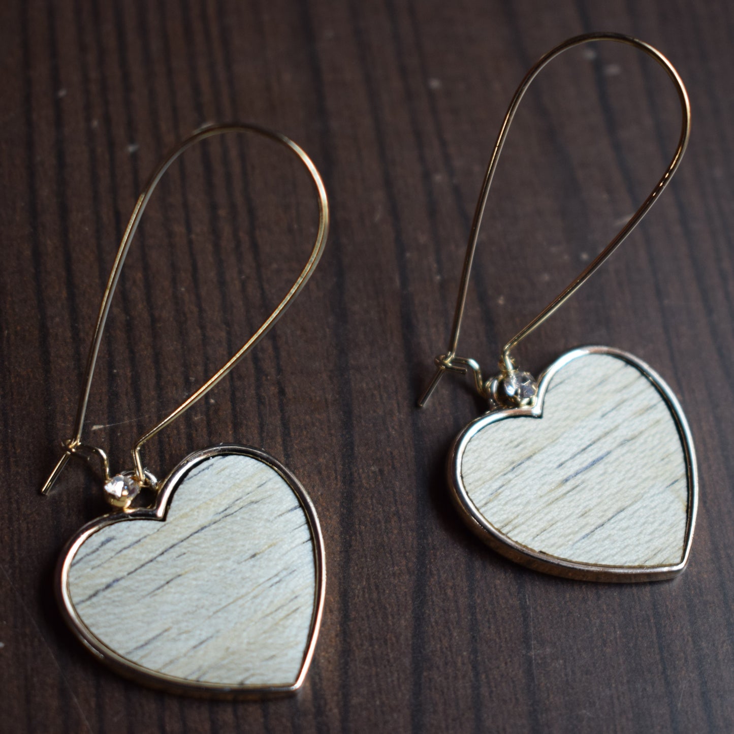 Wooden Heart Hook Earrings - GlitterGleam