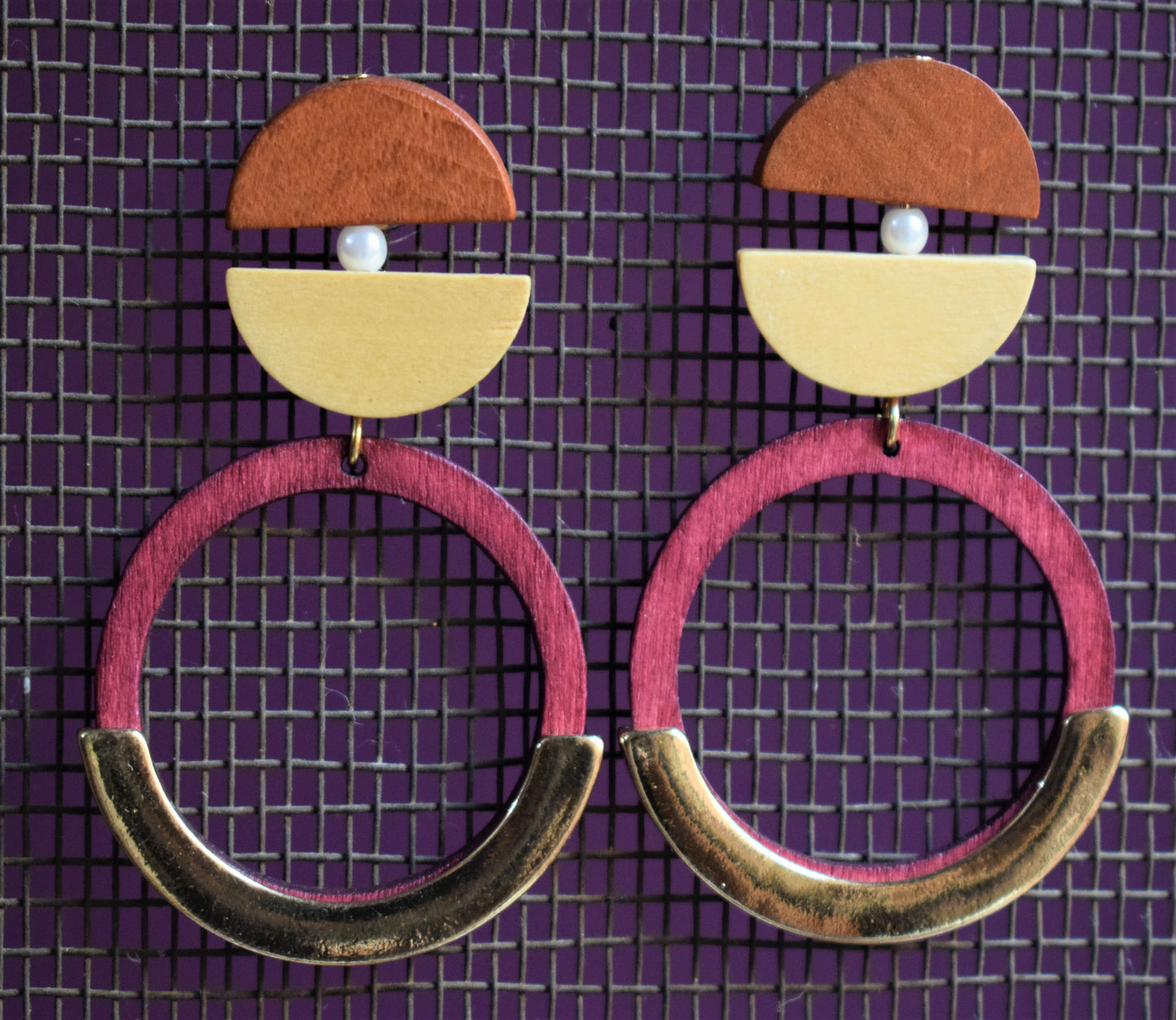 Wooden Circular Dangle Drop Earrings - GlitterGleam