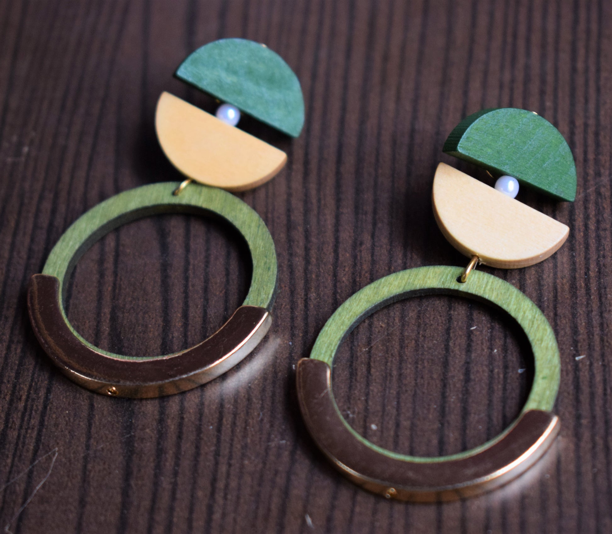 Wooden Circular Dangle Drop Earrings - GlitterGleam
