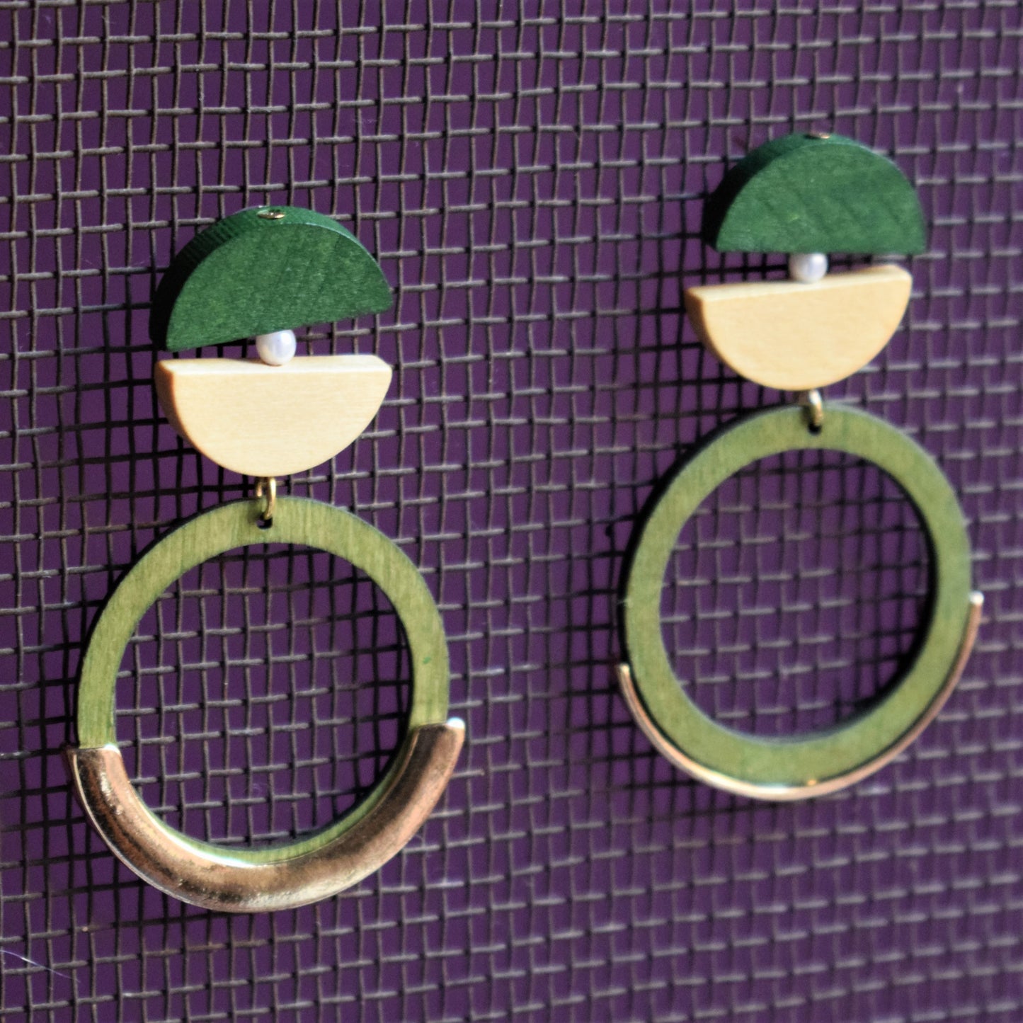 Wooden Circular Dangle Drop Earrings - GlitterGleam