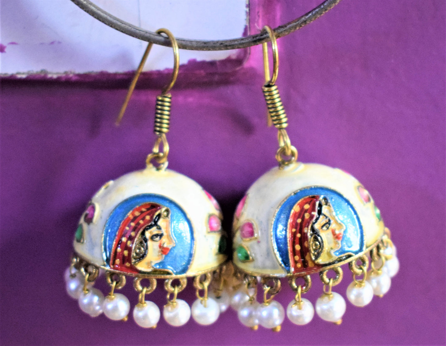 German Silver Meenakari Padmavati Pearl Jhumka - GlitterGleam