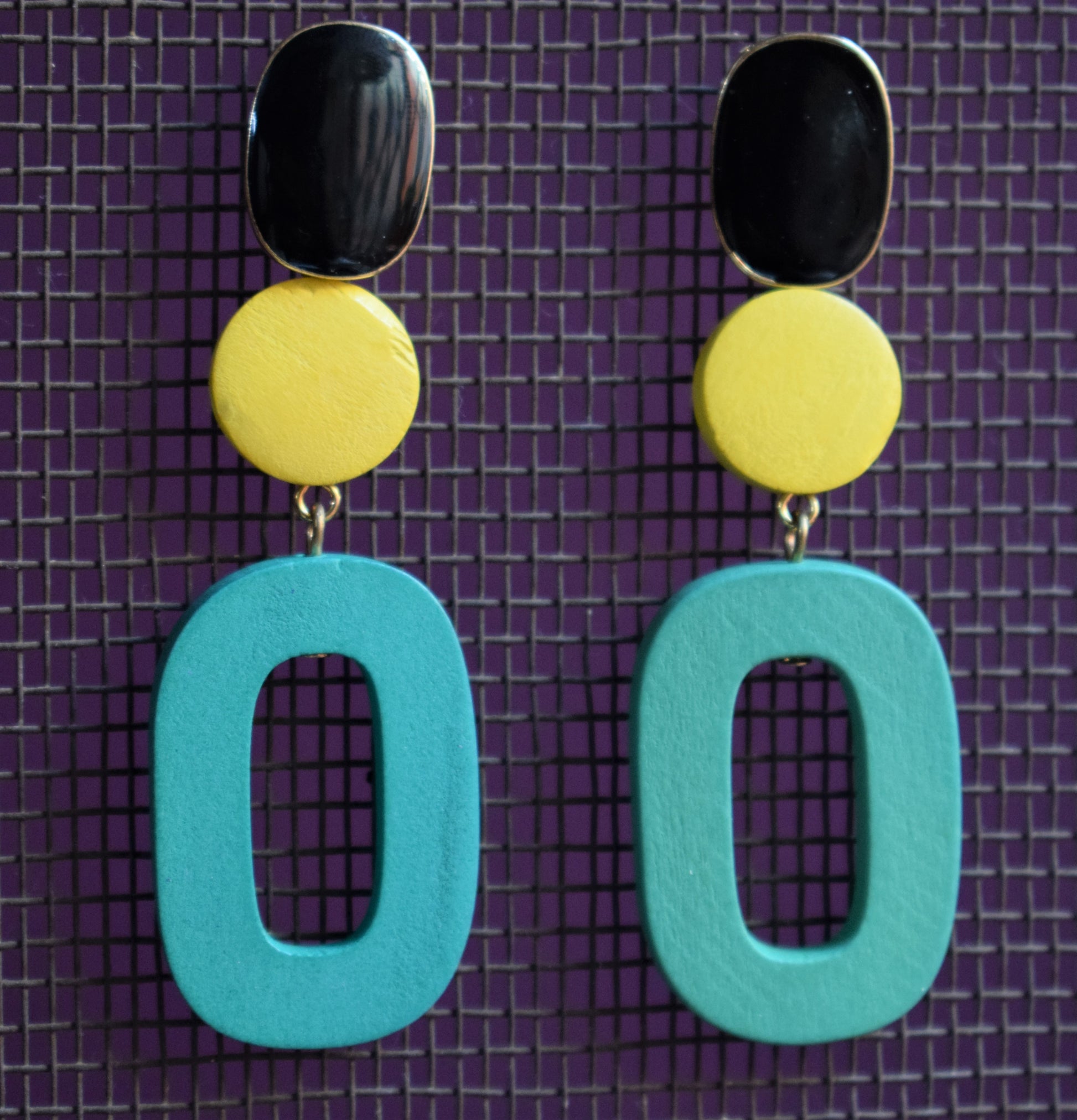 Multicolored Wooden Gem Earring - GlitterGleam