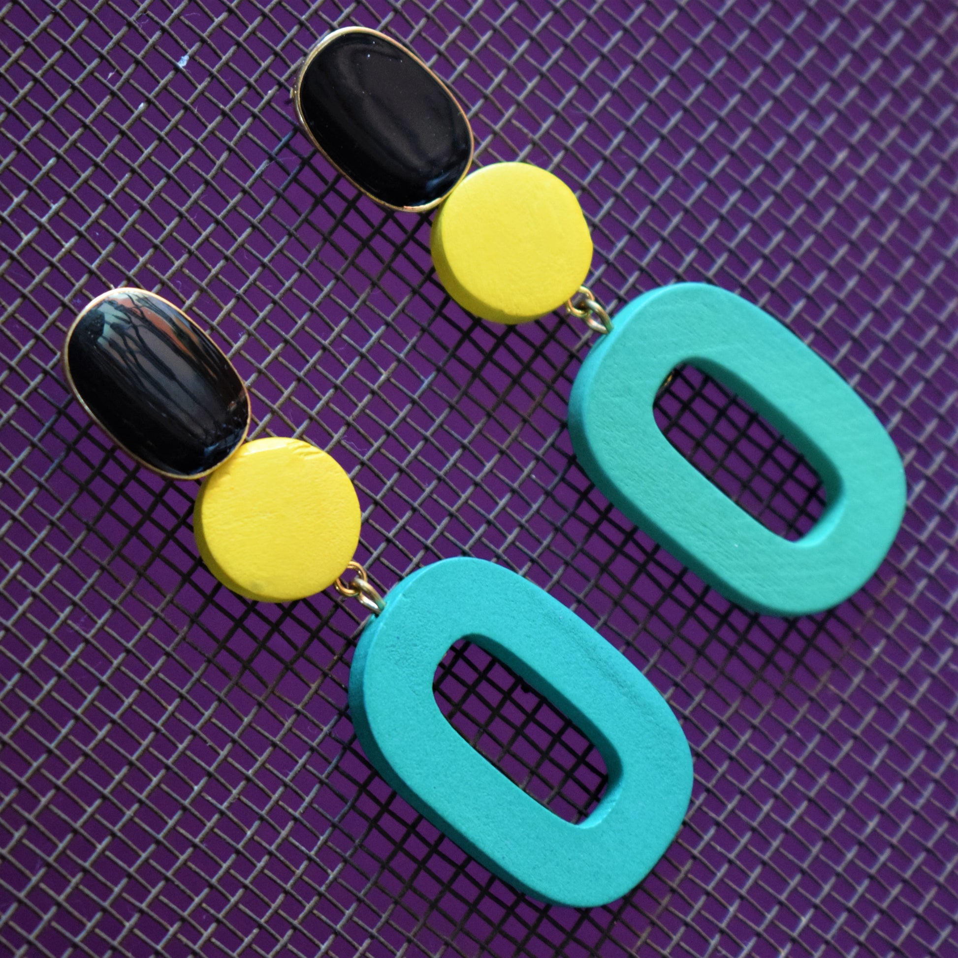 Multicolored Wooden Gem Earring - GlitterGleam