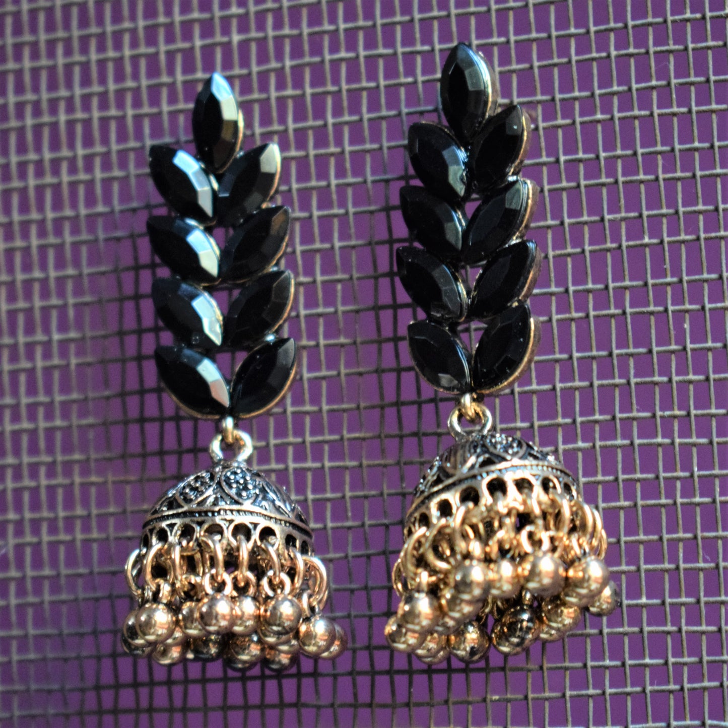 Antique Gold Gemstone Petal Jhumka Earring - GlitterGleam