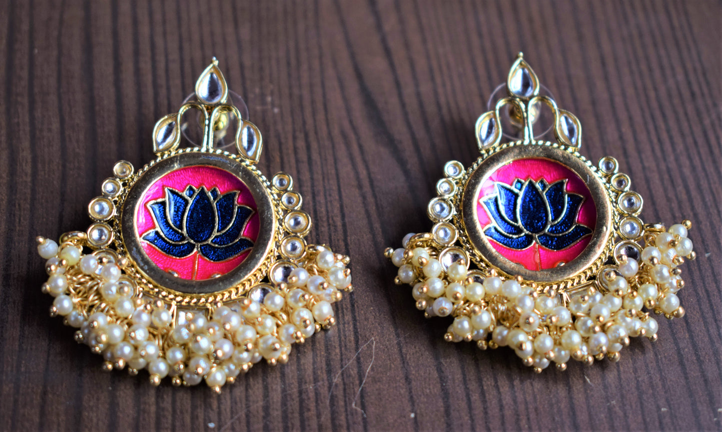 Lotus Kundan Pearl Stud Earring - GlitterGleam