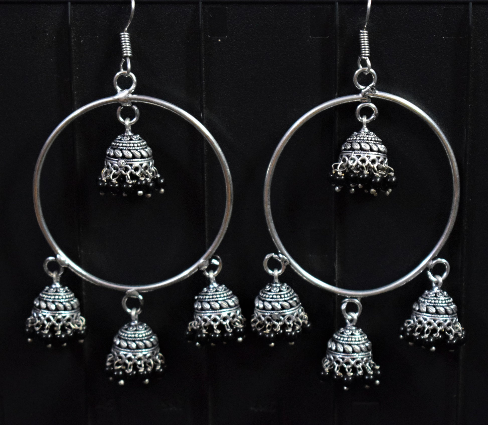 German Silver Oxidised Jhumka Bali - GlitterGleam