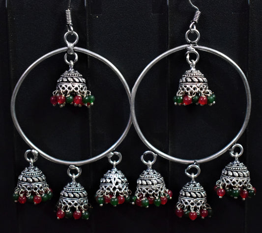 German Silver Oxidised Jhumka Bali - GlitterGleam