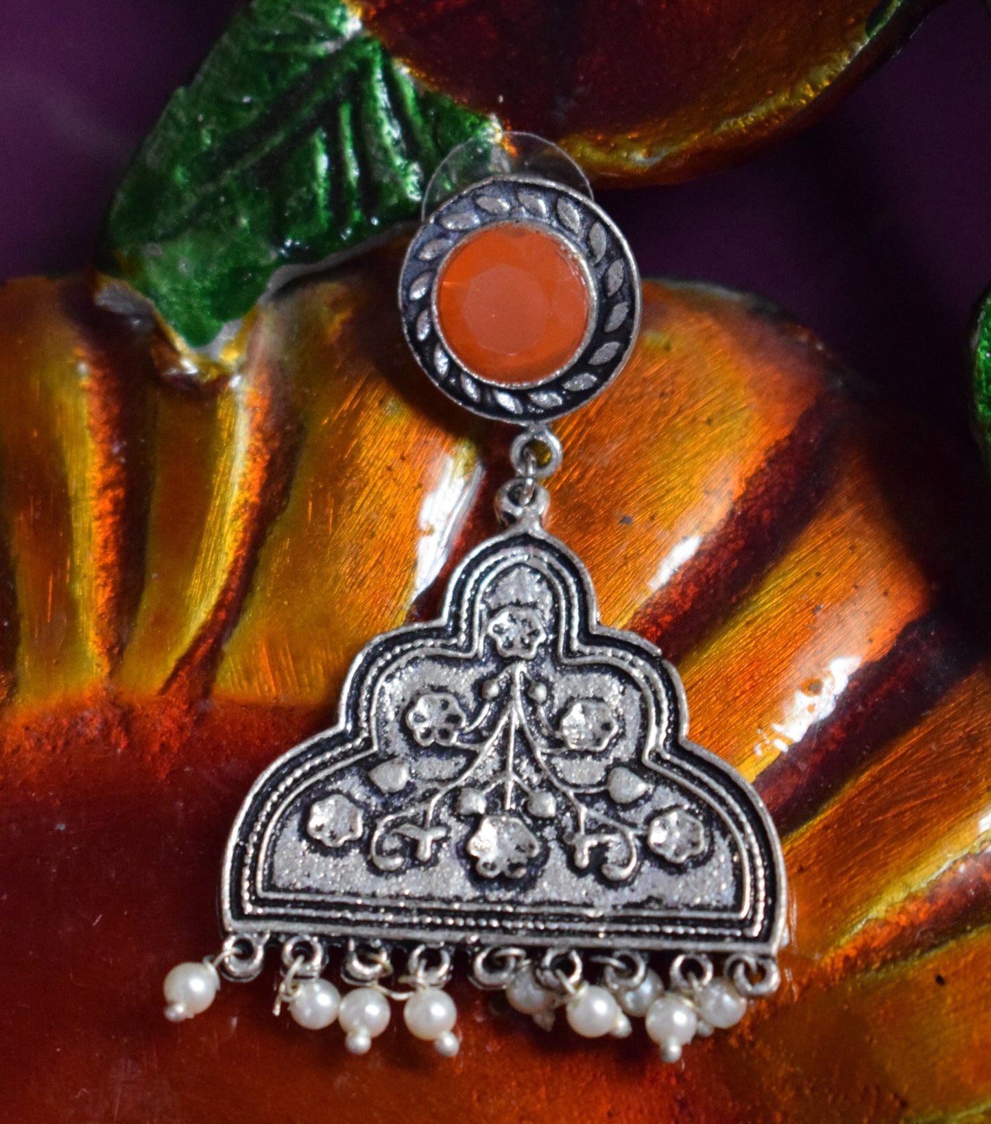 German Silver Gemstone Chattri Earring - GlitterGleam