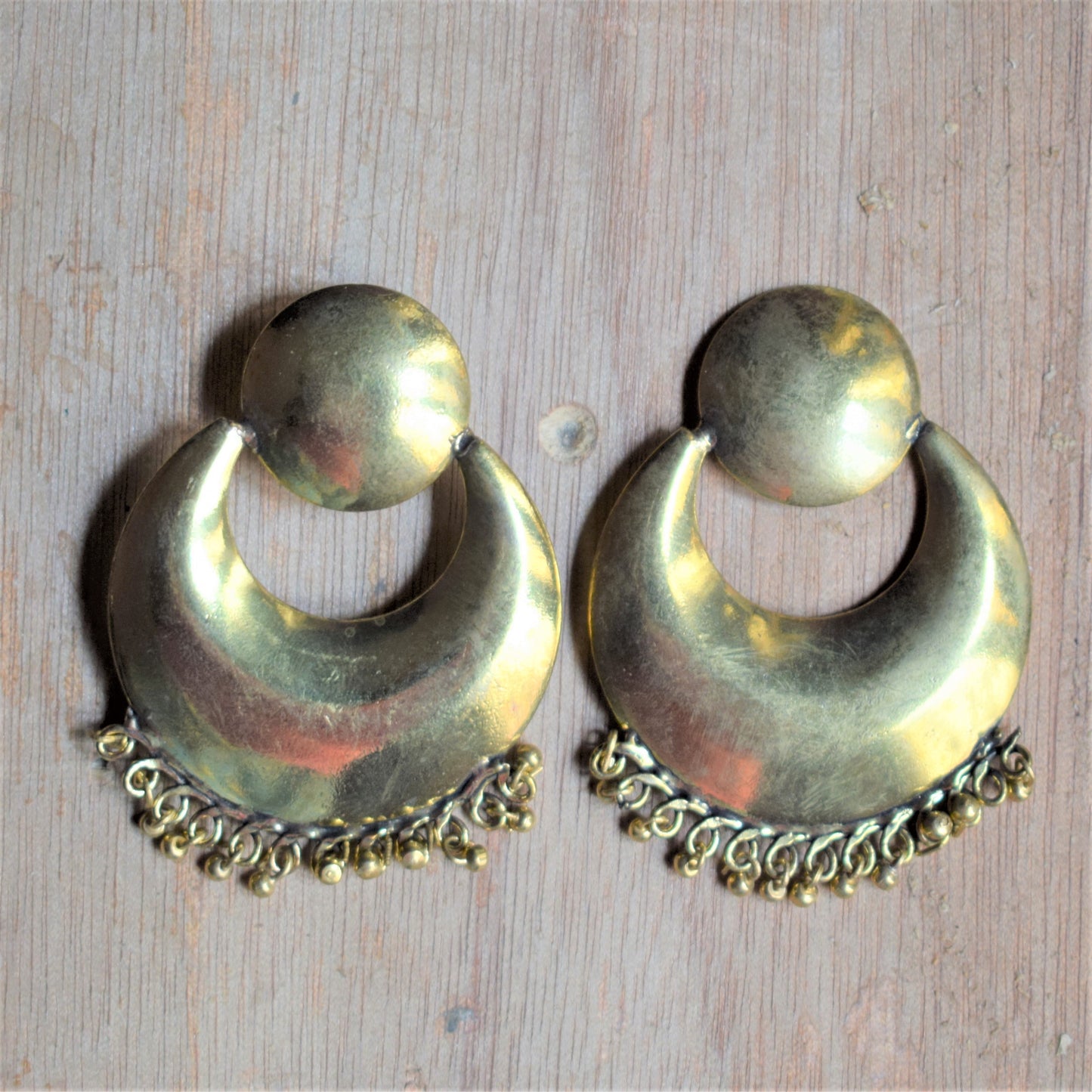 Brass Tribal Smooth Chandbali Stud Earrings - GlitterGleam