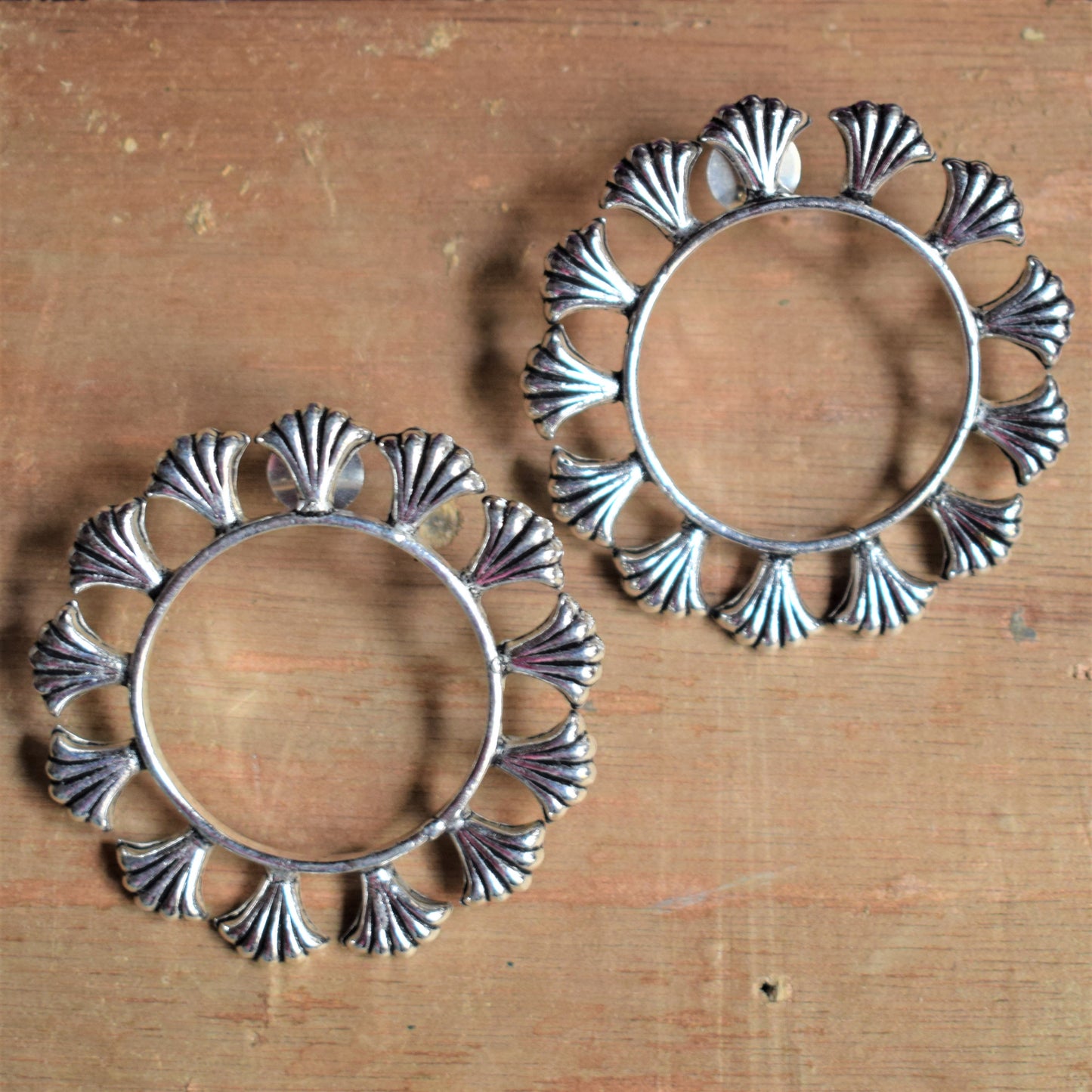 Designer German Silver Ring Stud Earrings - GlitterGleam