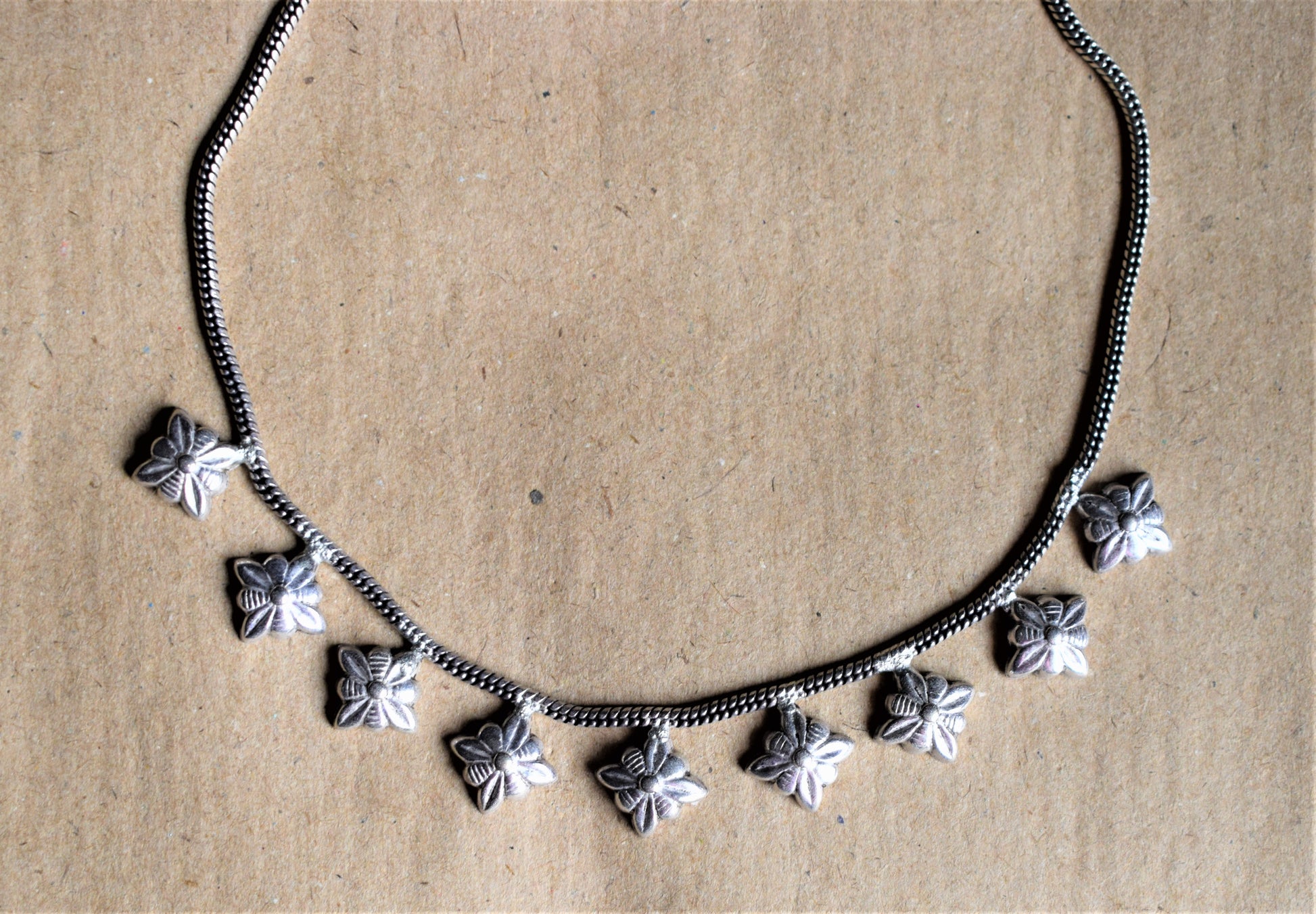 Silver Choker Necklace with Stud Earrings - GlitterGleam