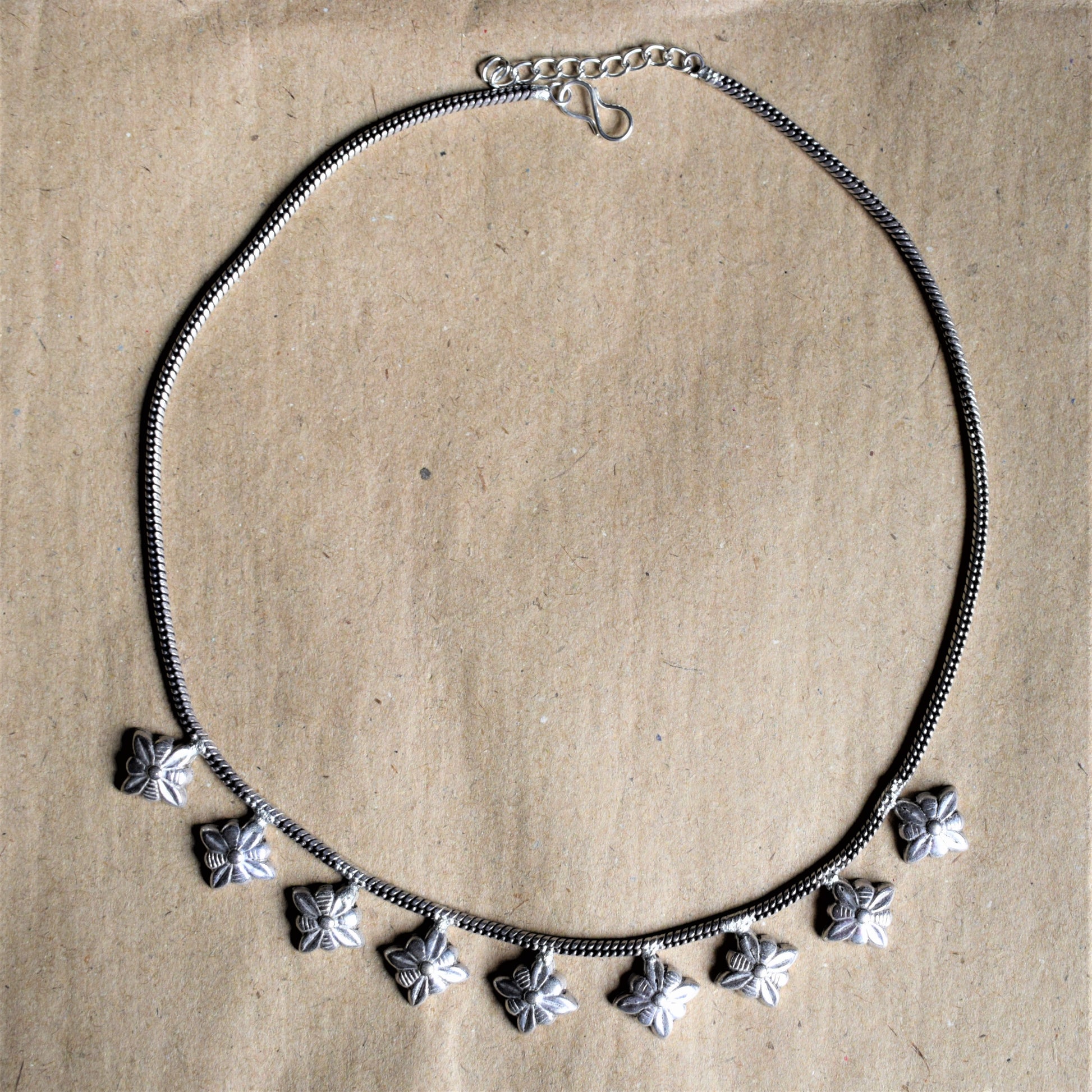 Silver Choker Necklace with Stud Earrings - GlitterGleam