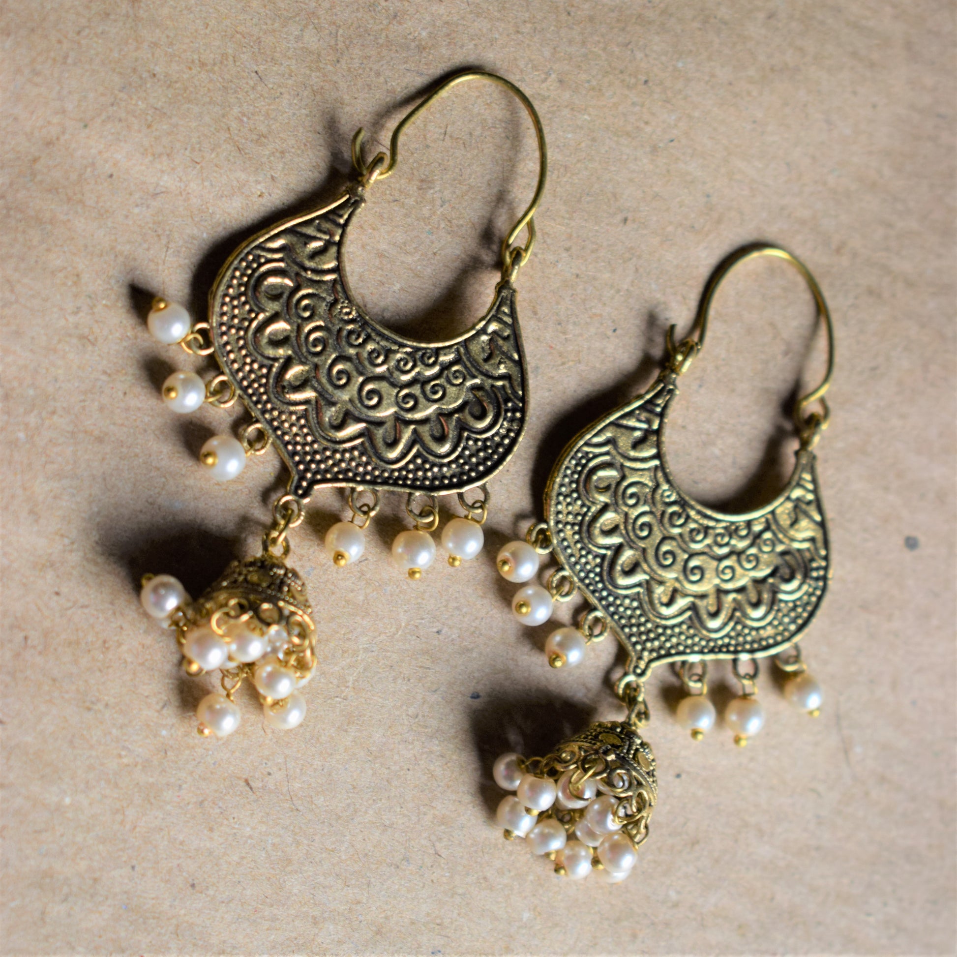 Golden Pearl and Bead Jhumkabali - GlitterGleam