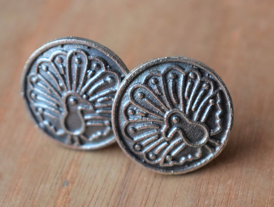 German Silver Dancing Peacock Studs - GlitterGleam