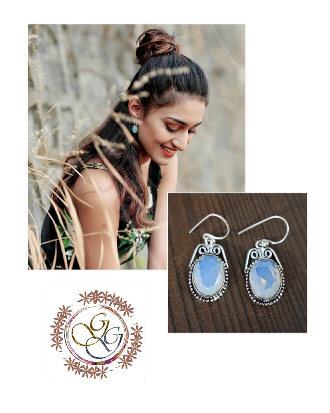 Hanging Gemstone Motif Earring