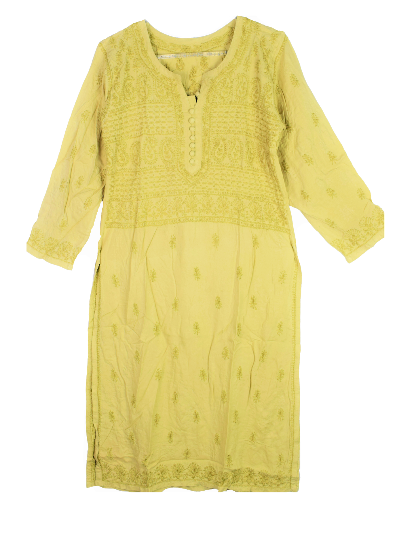 Beige Chikan Button Kurti