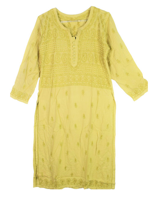 Beige Chikan Button Kurti
