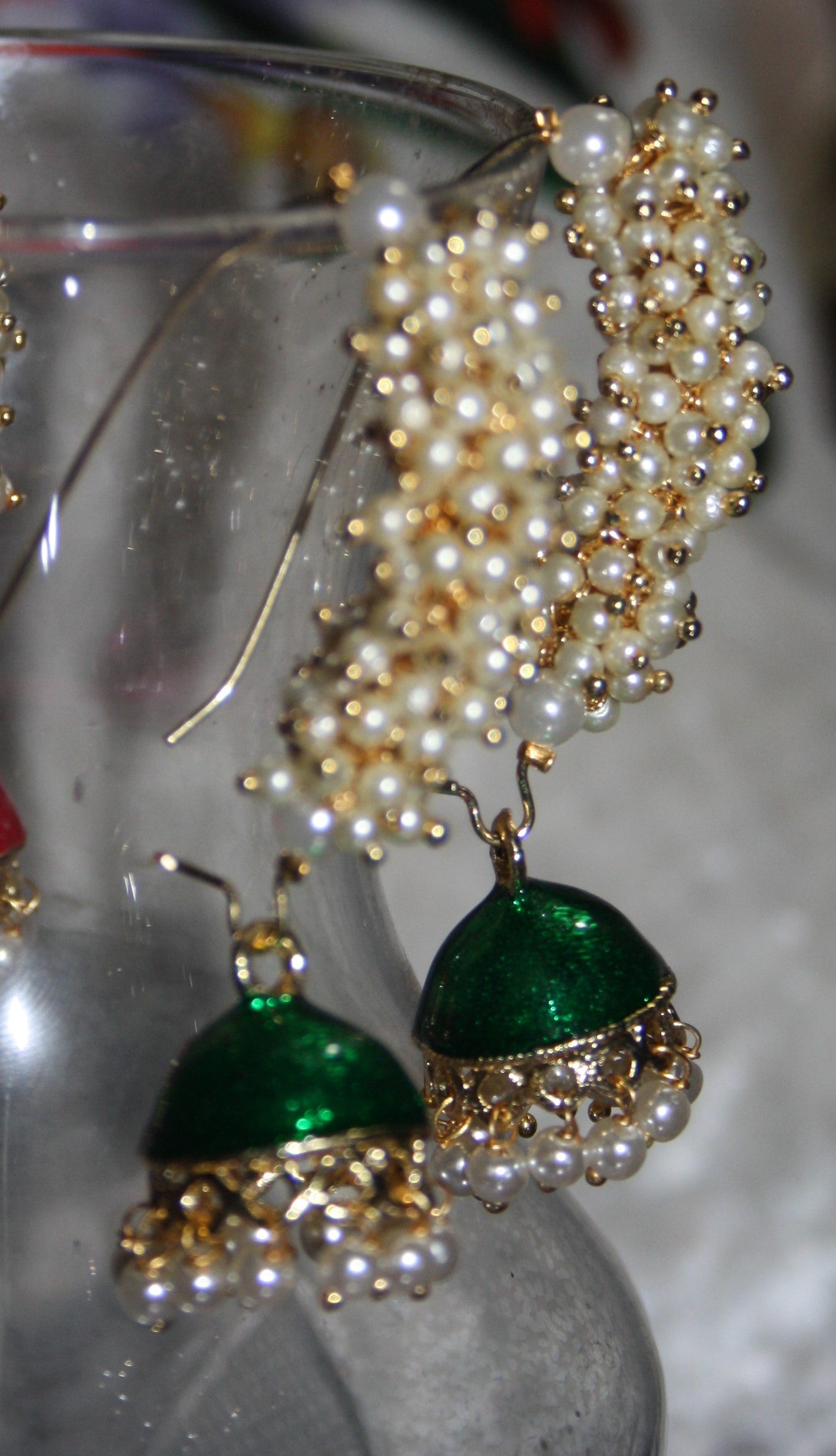 Curved Meenakari Jhumki with Pearl - GlitterGleam