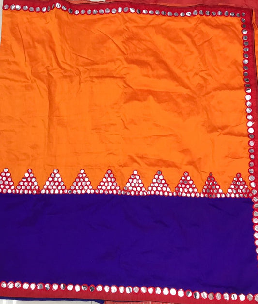 Miror Work Style Cotton Silk Saree with Red Border and Blouse - GlitterGleam