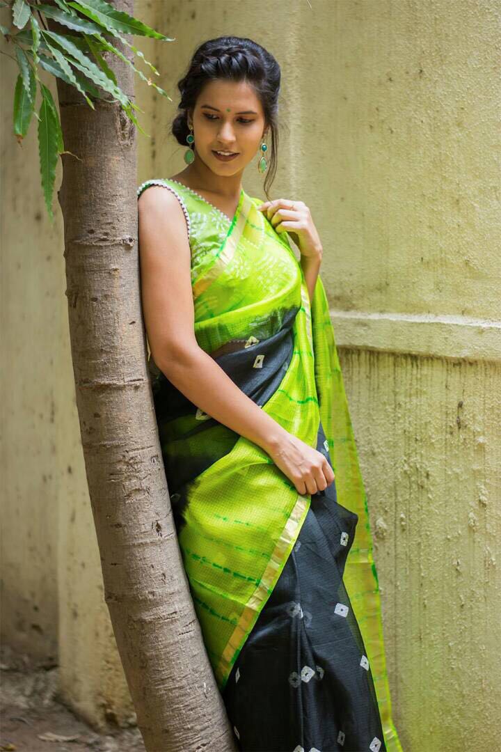 Bhagalpuri Silk Saree with Bandhej and Zari - GlitterGleam