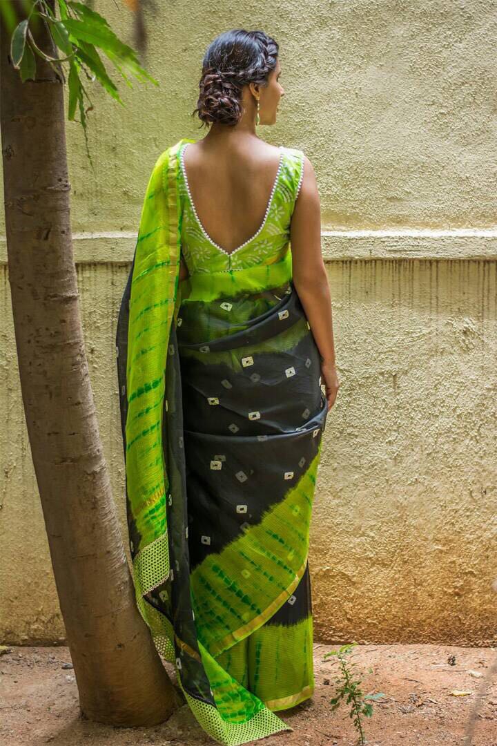 Bhagalpuri Silk Saree with Bandhej and Zari - GlitterGleam