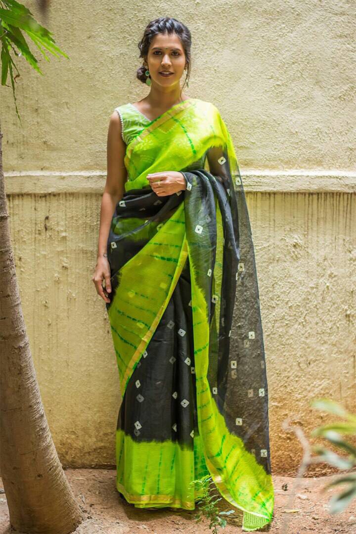 Bhagalpuri Silk Saree with Bandhej and Zari - GlitterGleam