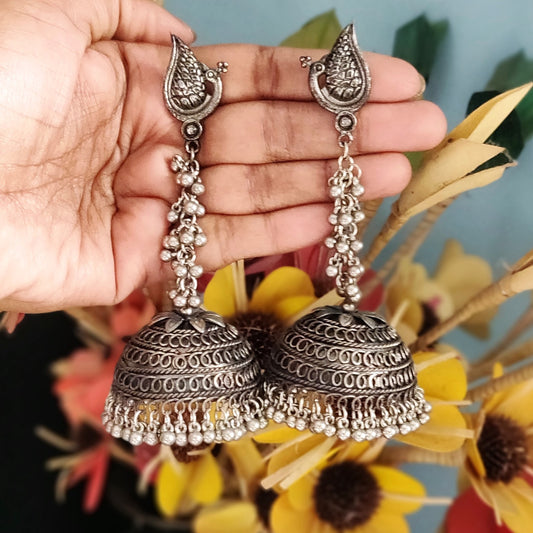 Designer Peacock Jumbo Jhumka Earring - GlitterGleam