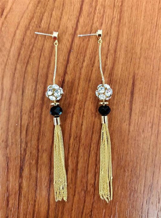 Crystal Ball Tassel Drop Earring - GlitterGleam