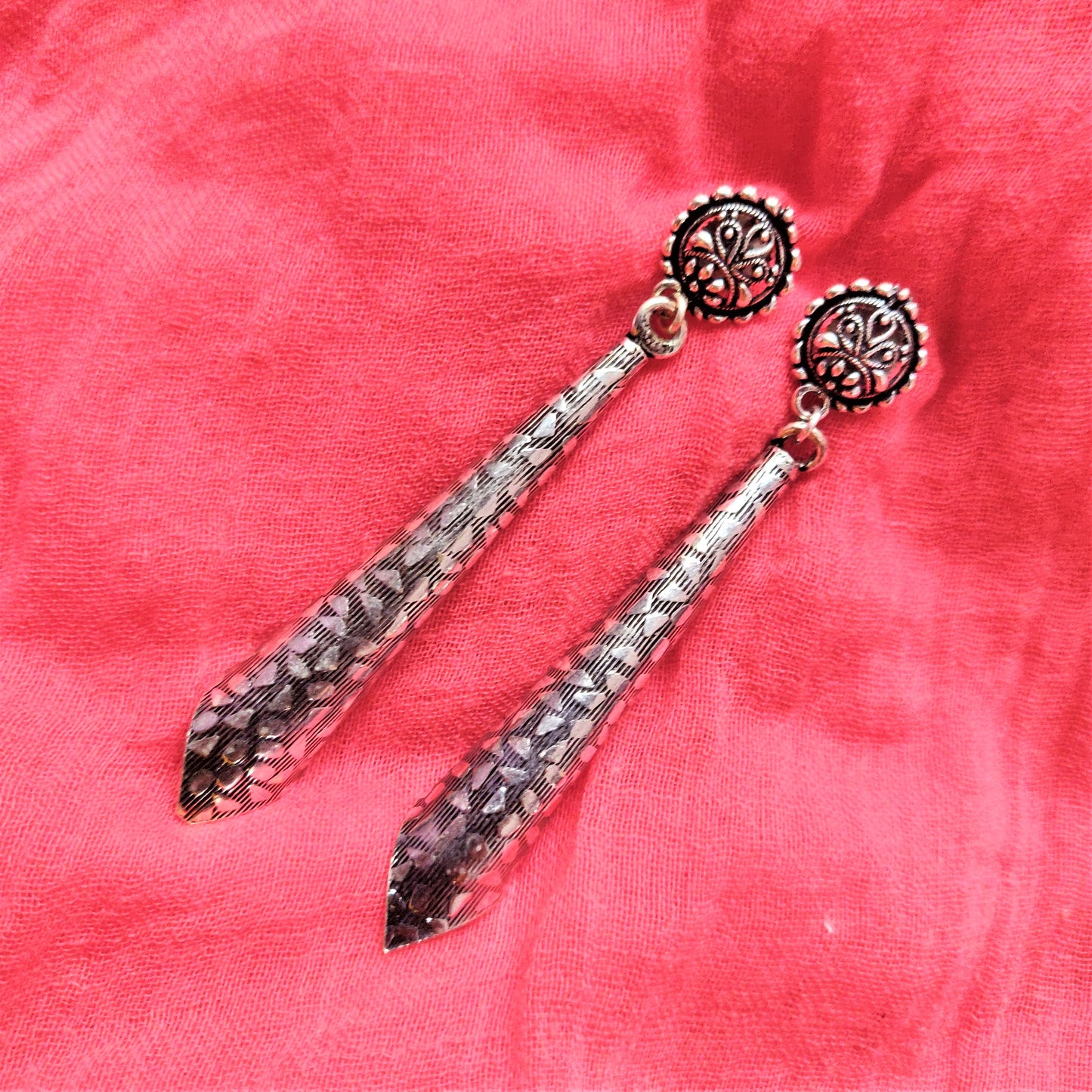 Silver Oxidised Carved Funnel Earrings - GlitterGleam