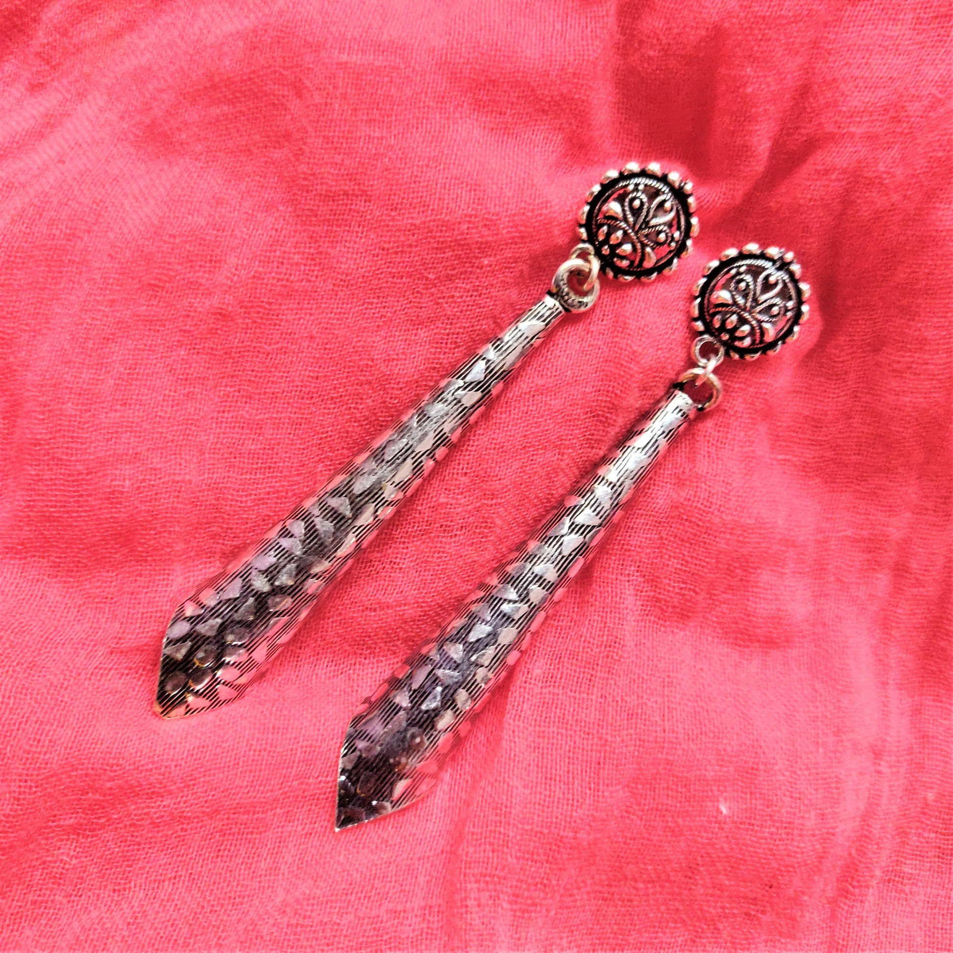 Silver Oxidised Carved Funnel Earrings - GlitterGleam
