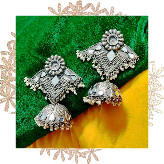 Suryakiran Large Antique Silver Jhumka