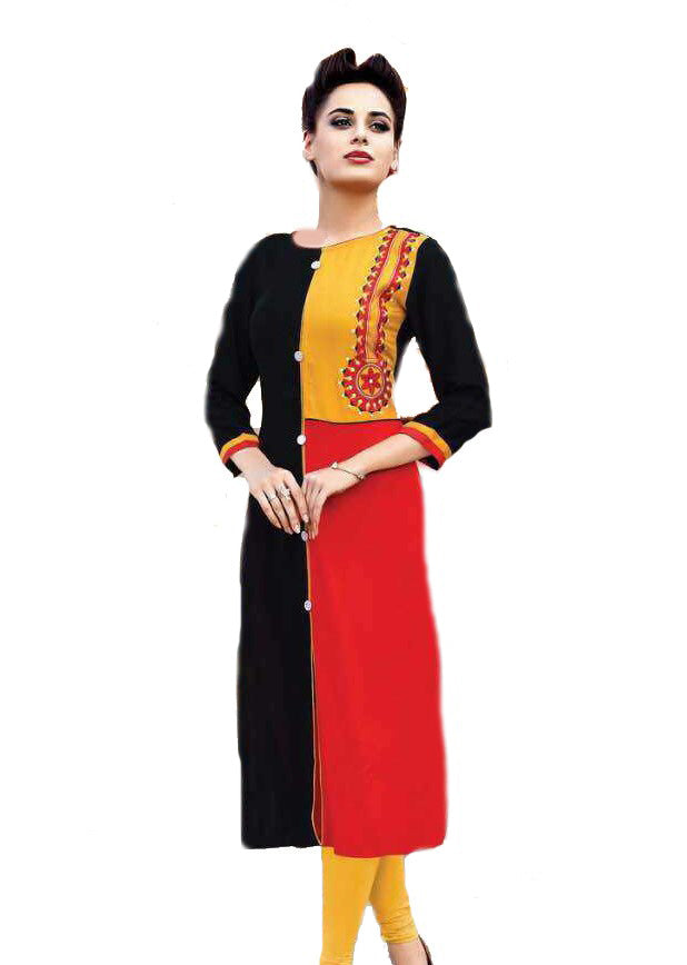 Designer Multicolored Half-Half Pattern Rayon Cotton Kurti