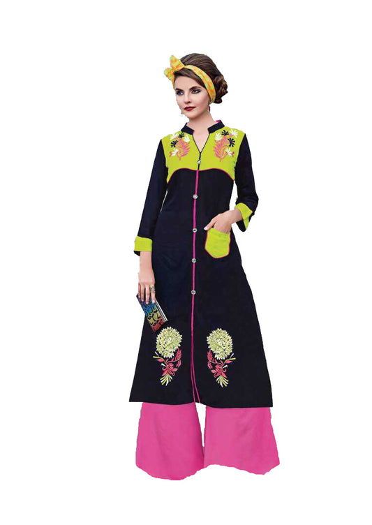 Multicolored long Rayon Cotton Kurti with Pocket